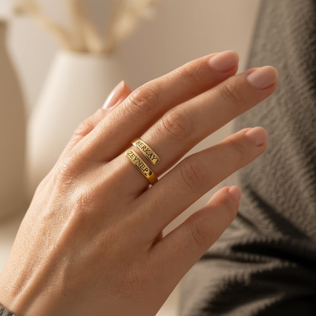 Kişiye Özel Çift İsimli Yüzük